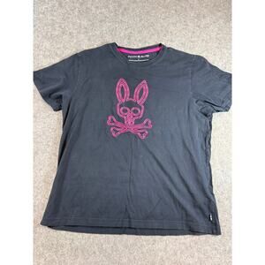 Psycho Bunny Shirt Womens Black Pink Skull Graphic Tee Edgy Streetwear Size 6
